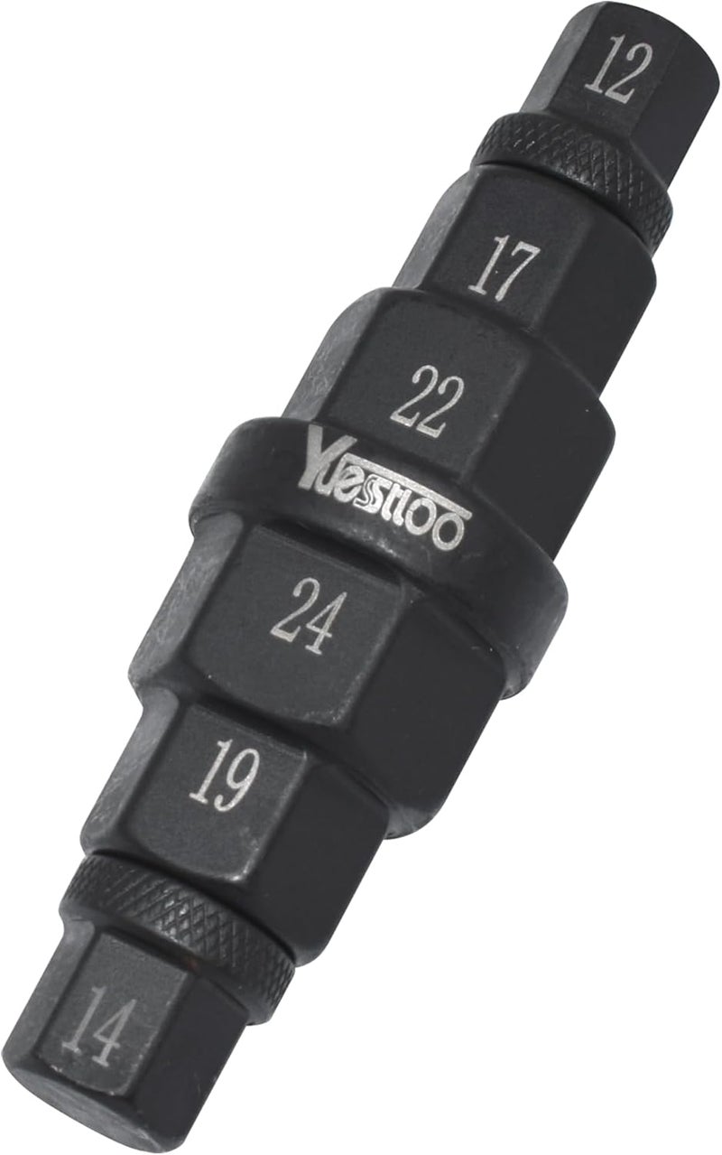 Yuesstloo Hex Axle Tool for Motorcycle Front Axle Wheel, Allen Axle Spindle Socket Adapter Tool, 3/8 Inch 12mm 14mm 17mm 19mm 22mm 24mm, 6 in 1 Motorcycle Hex Allen Axle Tool - Image 2